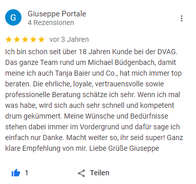 Google-Bewertung von Giuseppe Portale