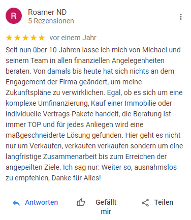 Google-Bewertung, Kunde seit über 10 Jahren